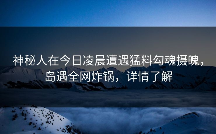神秘人在今日凌晨遭遇猛料勾魂摄魄，岛遇全网炸锅，详情了解