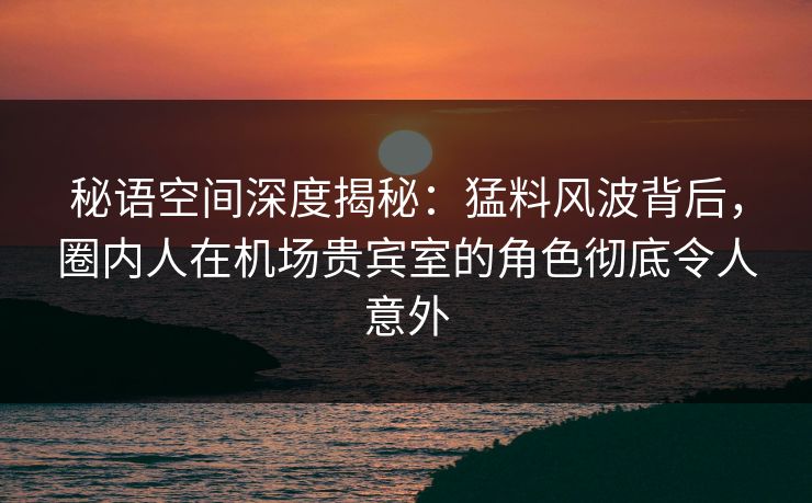 秘语空间深度揭秘:猛料风波背后,圈内人在机场贵宾室的角色彻底令人意外 秘语空间深度揭秘:猛料风波背后,圈内人在机场贵宾室的角色彻底令人意外